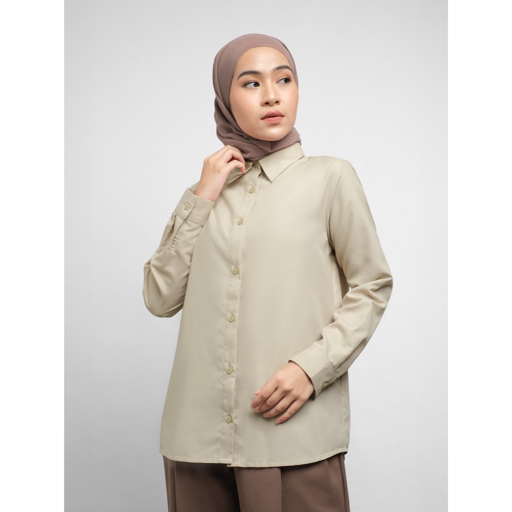 Jual Thenblank Everyday Shirt Beige Kemeja Wanita Kemeja Kerja Baju