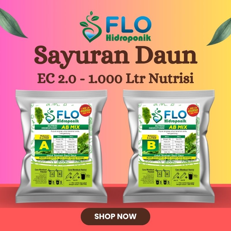 AB Mix Sayuran Daun 5 Liter Flo Hidroponik untuk 1000 Liter Nutrisi