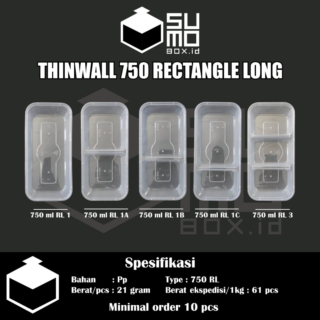 Jual Thinwall Sekat Rectangular Long 750ml / Tempat Wadah Makan Plastik ...