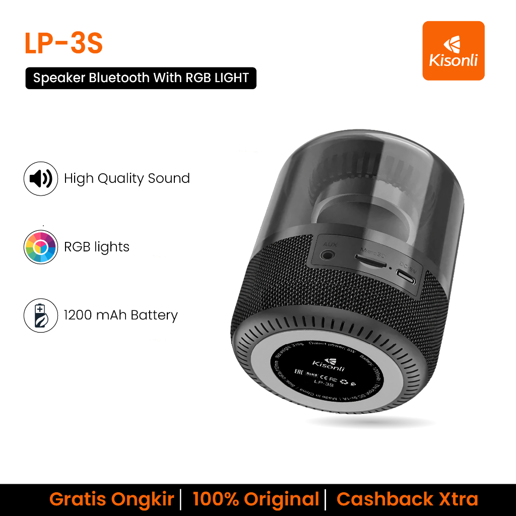 Jual KISONLI Speaker Bluetooth LP-3SS With RGB Light Subwoofer 8W Super ...