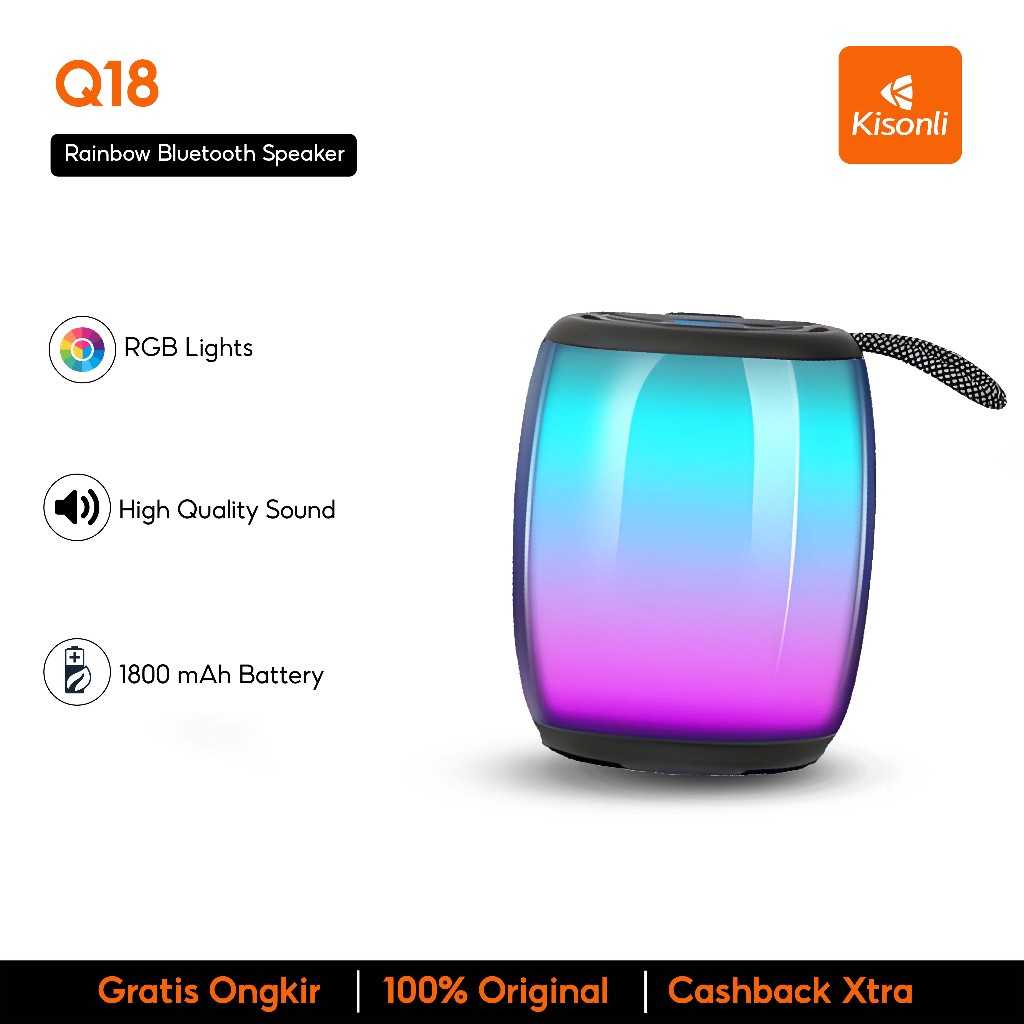 Jual KISONLI Speaker Bluetooth Pelangi RGB Party 5.3 Portable Q18 Sound ...