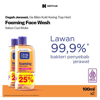 Clean & Clear Foaming Face Wash Sabun Cuci Muka Pembersih Wajah 100ml - Isi 2