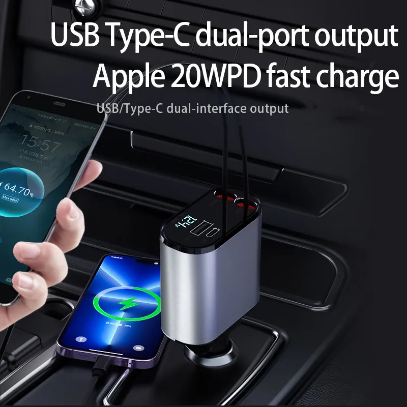 Jual Veloce Car Charger Mobil Kabel Tarik Fast Charging 4 in 1 Dual ...
