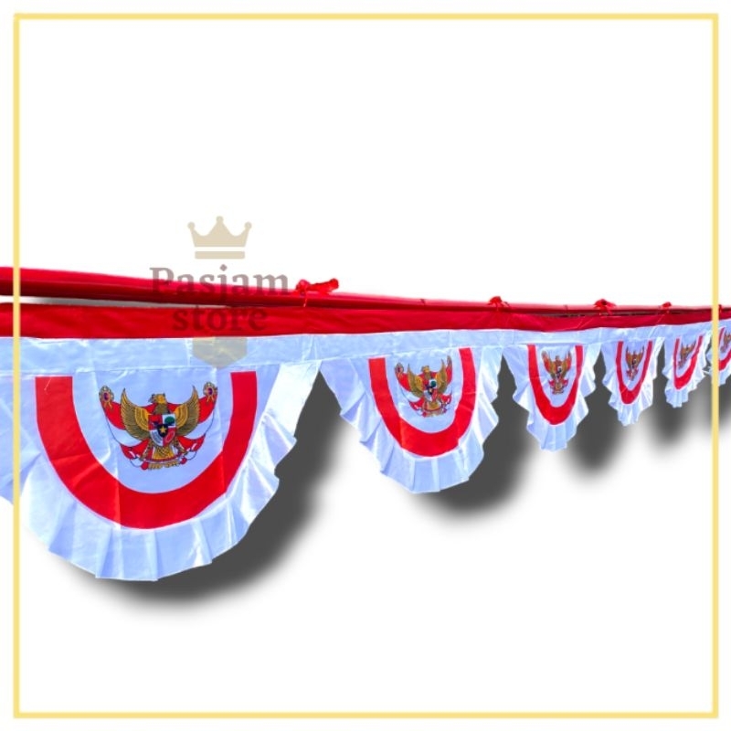 Jual BENDERA MERAH PUTIH BACKGROUND RUMBAI 10 GELOMBANG PANJANG 8 METER ...