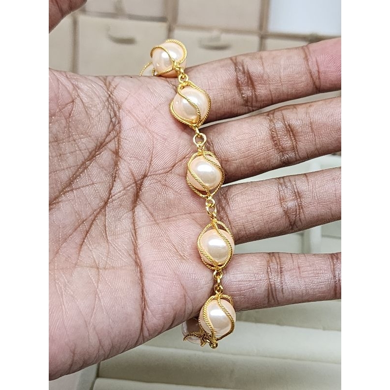 Jual SET MUTIARA SHELL PEACH RANGKA LAPIS EMAS | Shopee Indonesia