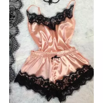 Stelan Piyama Baju Tidur Wanita Tali Satu Celana Pendek Satin Renda 15