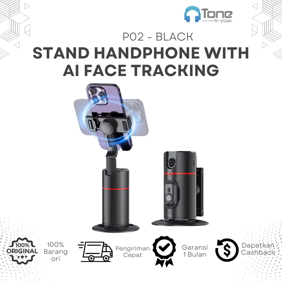 Jual Stand Handphone P02 with AI Face Tracking 360 Degree Auto Rotate ...