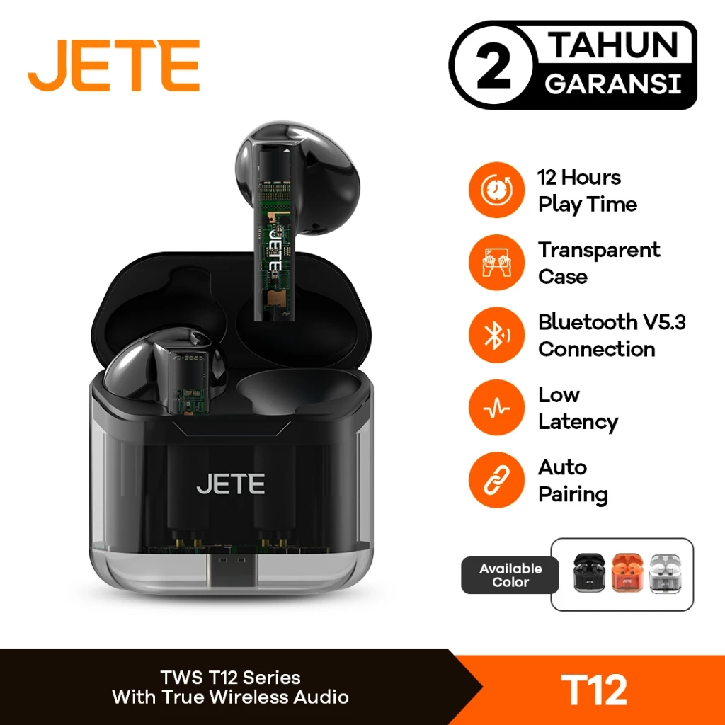 TWS Bluetooth Headset - Earphone Bluetooth 5.3 JETE T12 - Garansi 2 Tahun