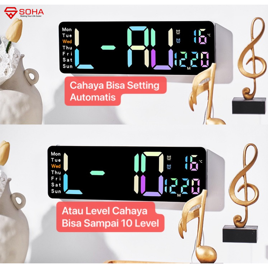 Jual JD-5529 Jam Digital LED Besar Dinding Kalender Hari Alarm Clock ...