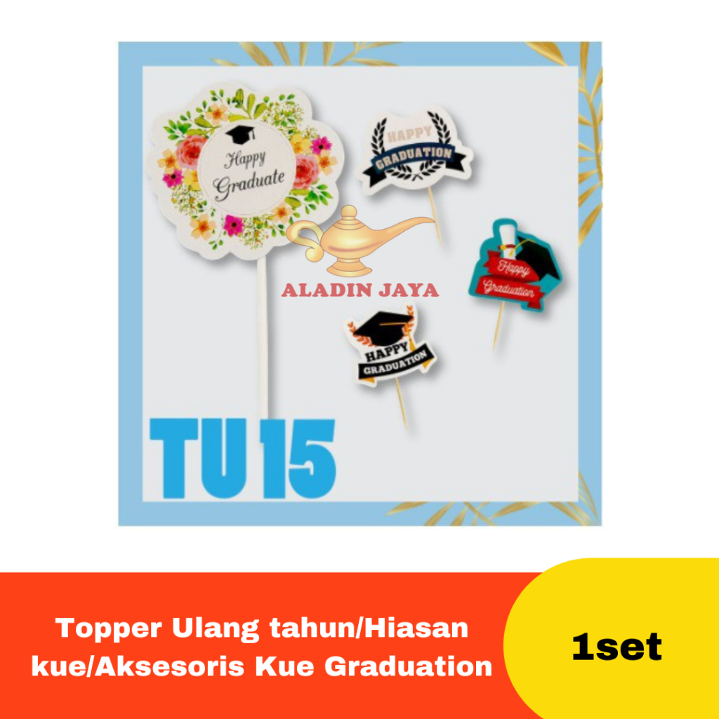 Jual Topper Ulang tahun/HIasan kue/Aksesoris Kue Graduation 1set ...