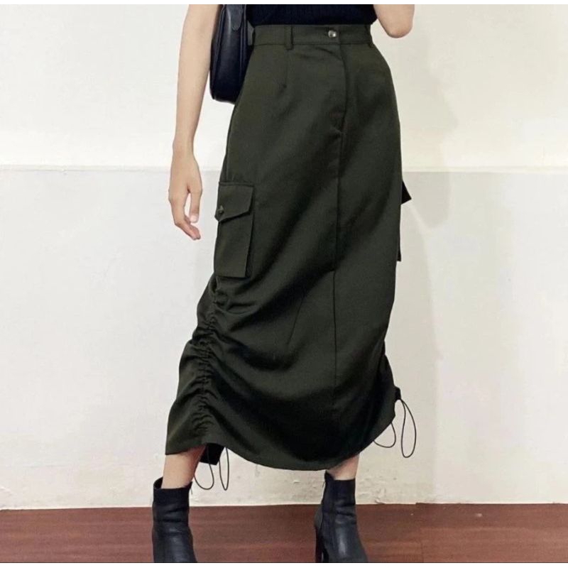 Jual Rok Cargo Belah Cotton Twill Skirt Korean Style Wanita Kekinian ...