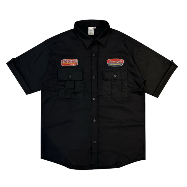 Qwertylife Workshirt Red Auto Center Black