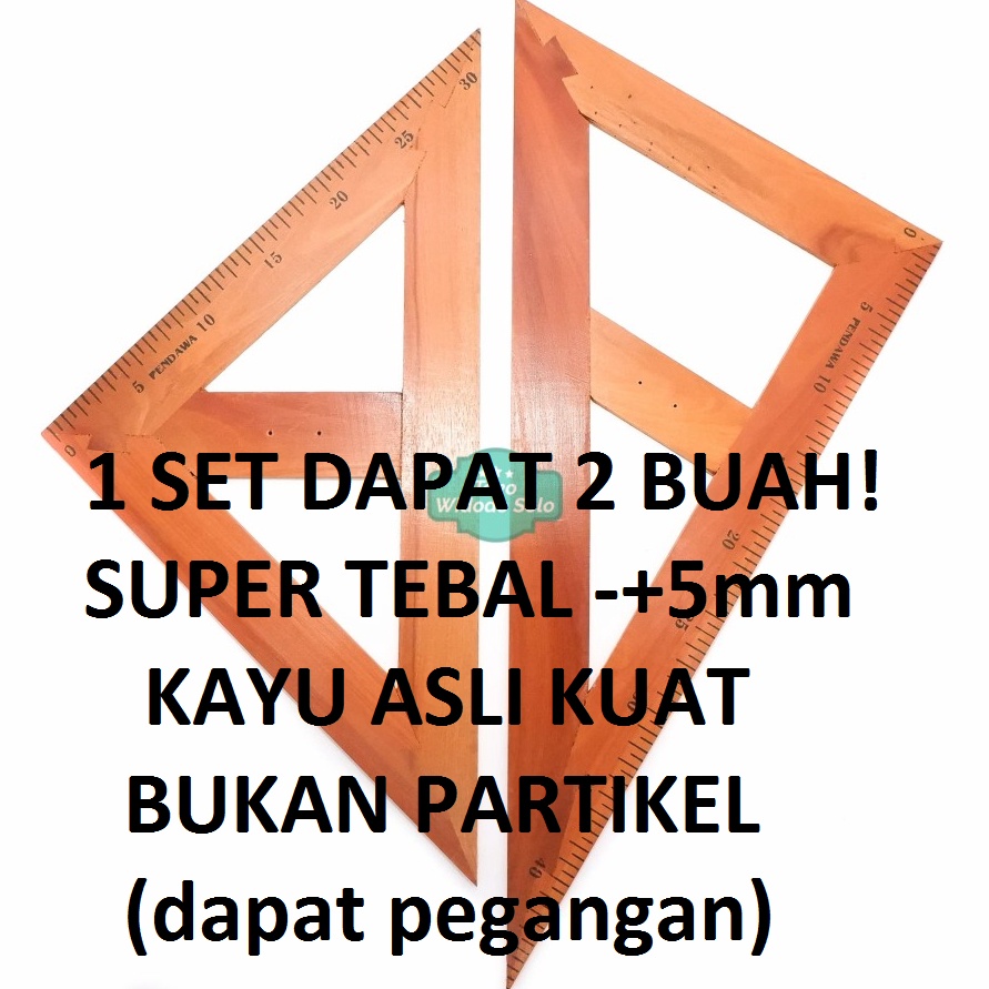 Jual ART Q27E Penggaris Kayu Segitiga Set Pendawa 46cm Triangle Ruler ...
