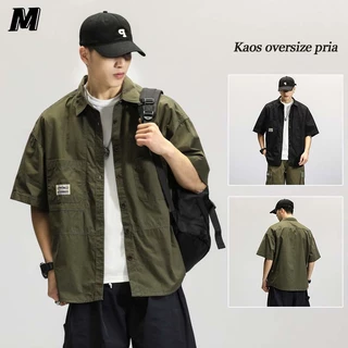 Kemeja Pria Korea Hitam Hijau Oversize Kasual