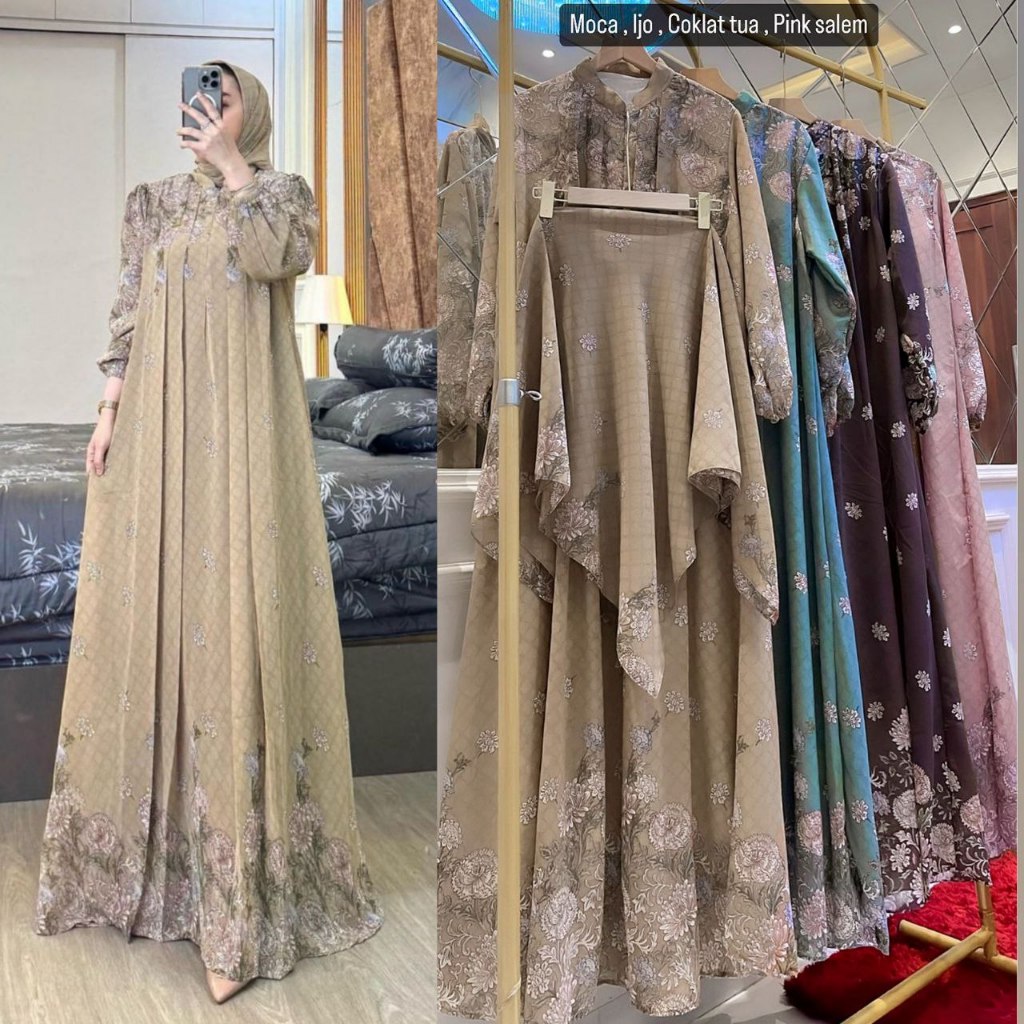 Citra Pakis Fashion - Vilona Set Hijab / Gamis Wanita Ceruty Hyget Motif Terbaru Free Hijab