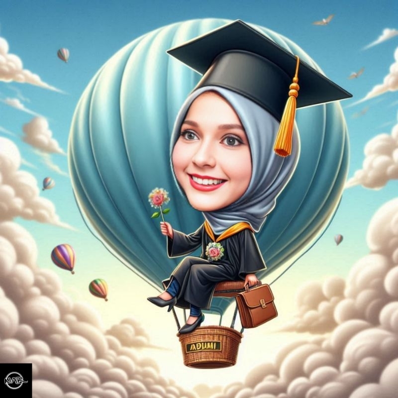 Jual Jasa Edit Foto Karikatur AI tema Wisuda Wanita Hijab 1 Wajah ...