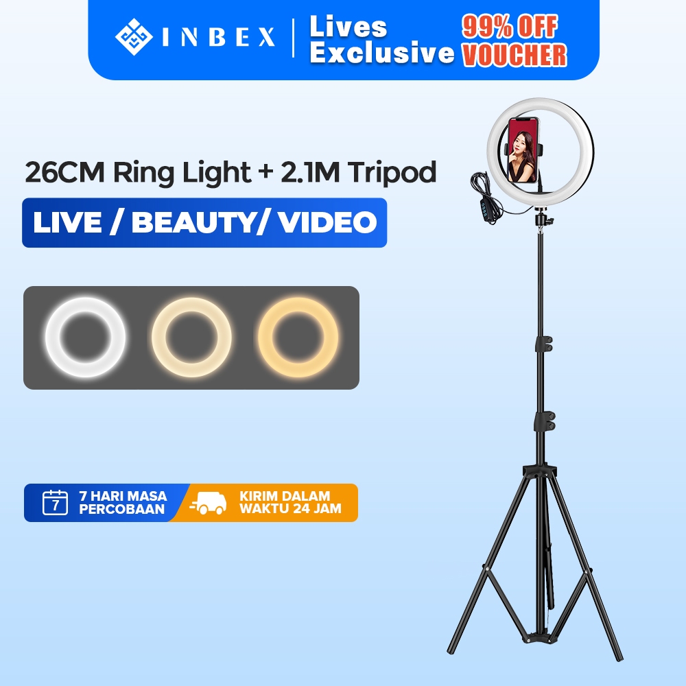 Jual [LIVE]INBEX Ring Light LED 26CM+2.1M Tripod Video Livestreaming ...
