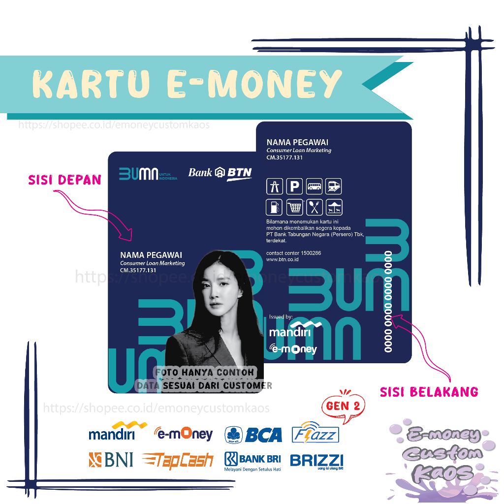 Jual KARTU EMONEY ID CARD BTN BUMN ETOLL MANDIRI FLAZZ BCA GEN 2 BNI ...