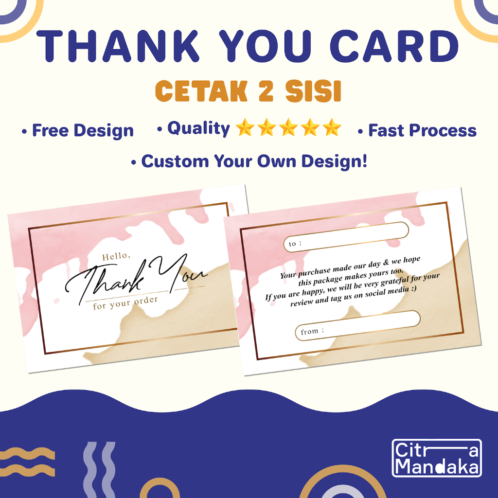 Jual Cetak Kartu Ucapan Terima Kasih Sisi Print Thank You Card Custom Thanks Card Greeting