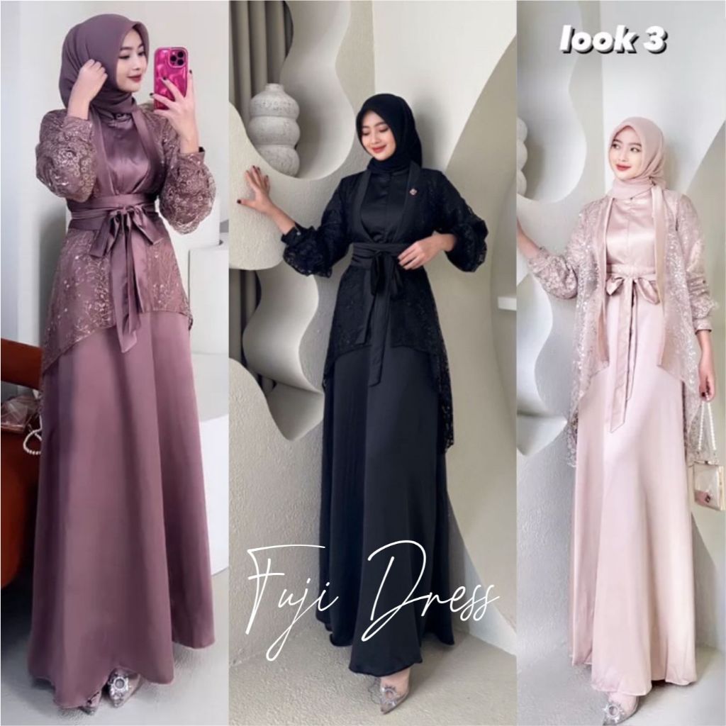 Jual FUJI 3 IN 1 DRESS SATU SET INNER OUTER KIMONO FASHION GAMIS MUSLIM ...