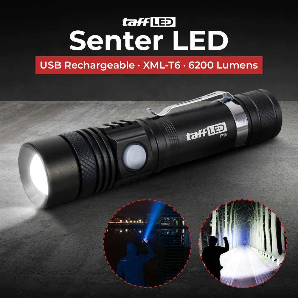 Jual Senter LED USB Rechargeable XML-T6 6200 Lumens 10W - P15 | Shopee ...