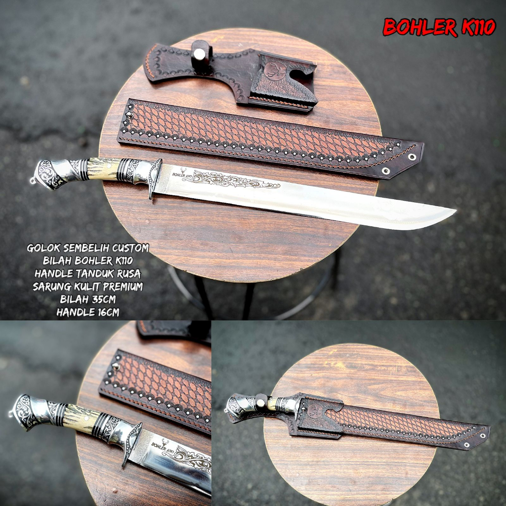 Jual Golok Sembelih Custom 35 CM Bohler K110 Super Tajam - Tanduk Rusa ...