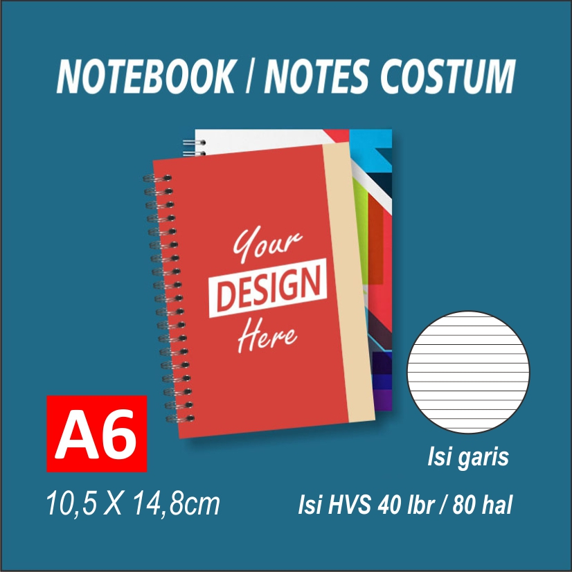 Jual Notebook/notes spiral custom A6 isi 40 lembar garis/polos | Shopee ...
