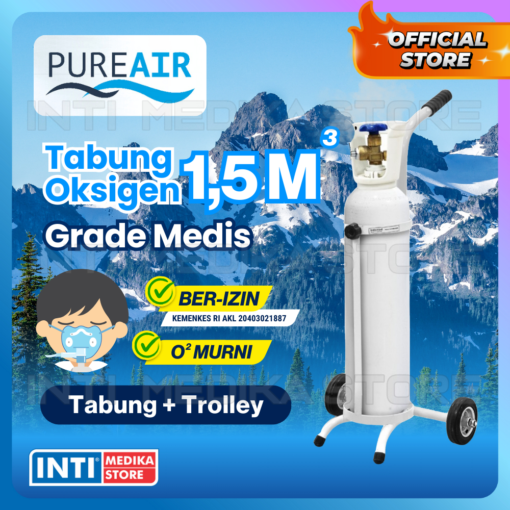Jual PURE AIR - Tabung Oksigen Set 1,5m3 ( + Trolley) | Tabung Oxygen ...