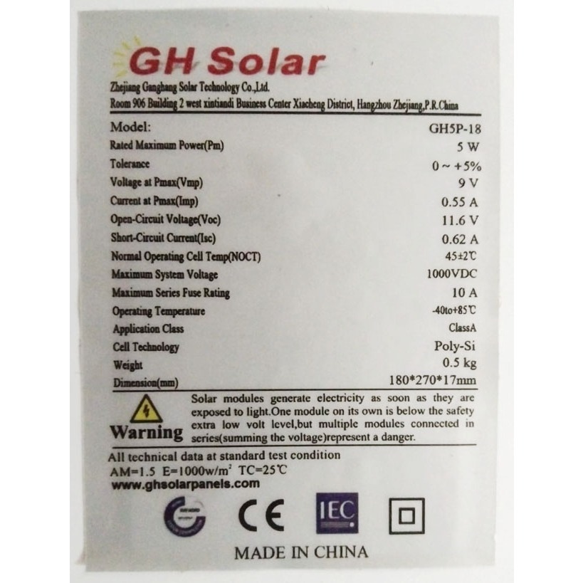 Jual Solar Panel 5WP Merek GH Panel Surya 5WP Polycristaline Authentic ...