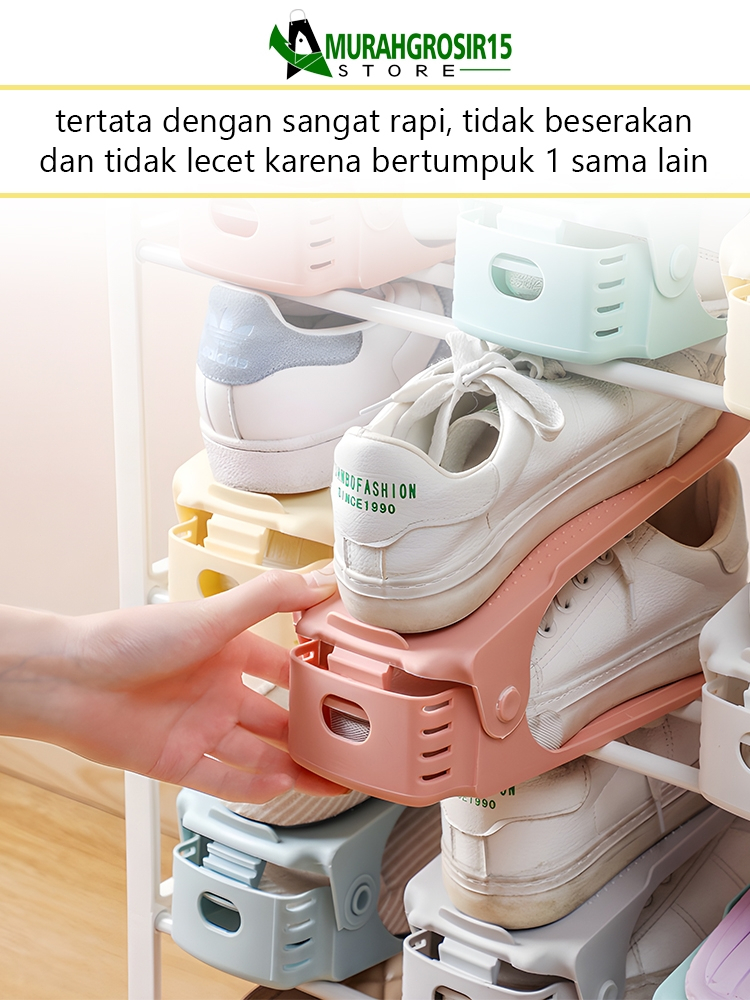 Jual Adjustable Shoe Stacker Double Shelf Space Savers Shoe Slot ...