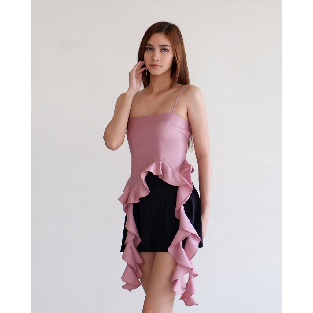 Jual GISELE TOP | RUFFLE ASYMMETRY FRONT SLEEVELESS TANK TOP | Shopee ...