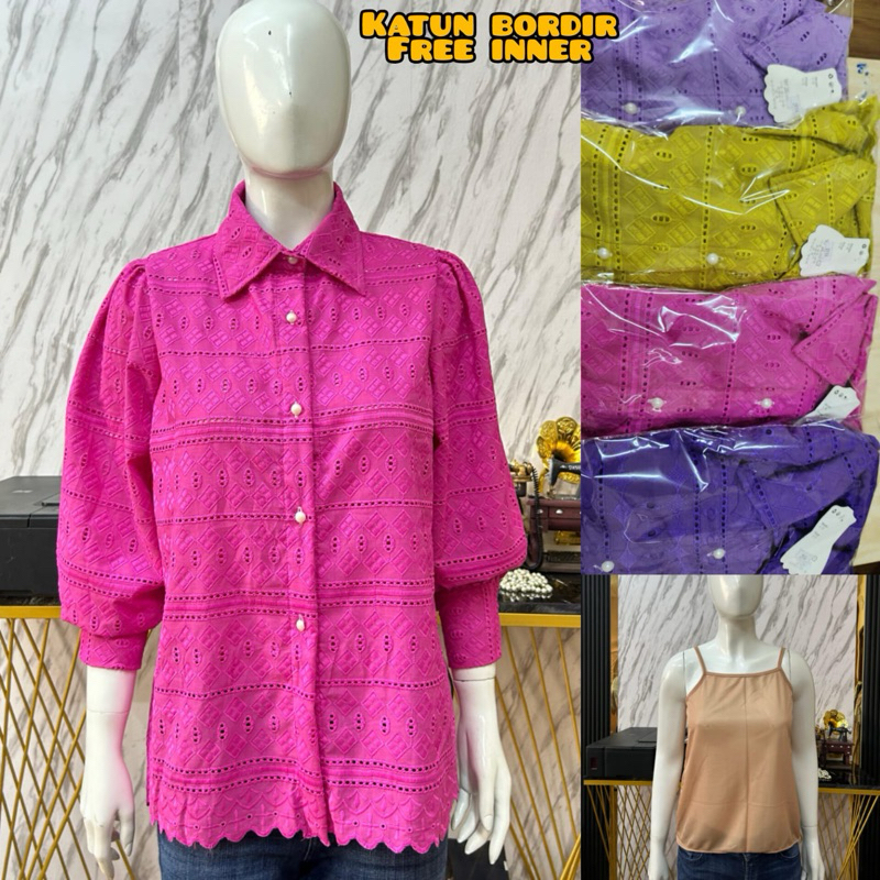 Jual KEMEJA KATUN BORDIR FREE INNER| KEMEJA KATBOL | ATASAN KATBOL ...