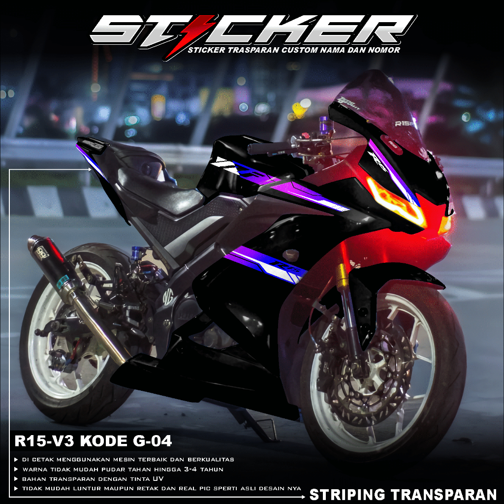 Jual STRIPING R15 V3 STIKER TRANSPARAN YAMAHA R15 NEW DESAIN NEW MODEL ...