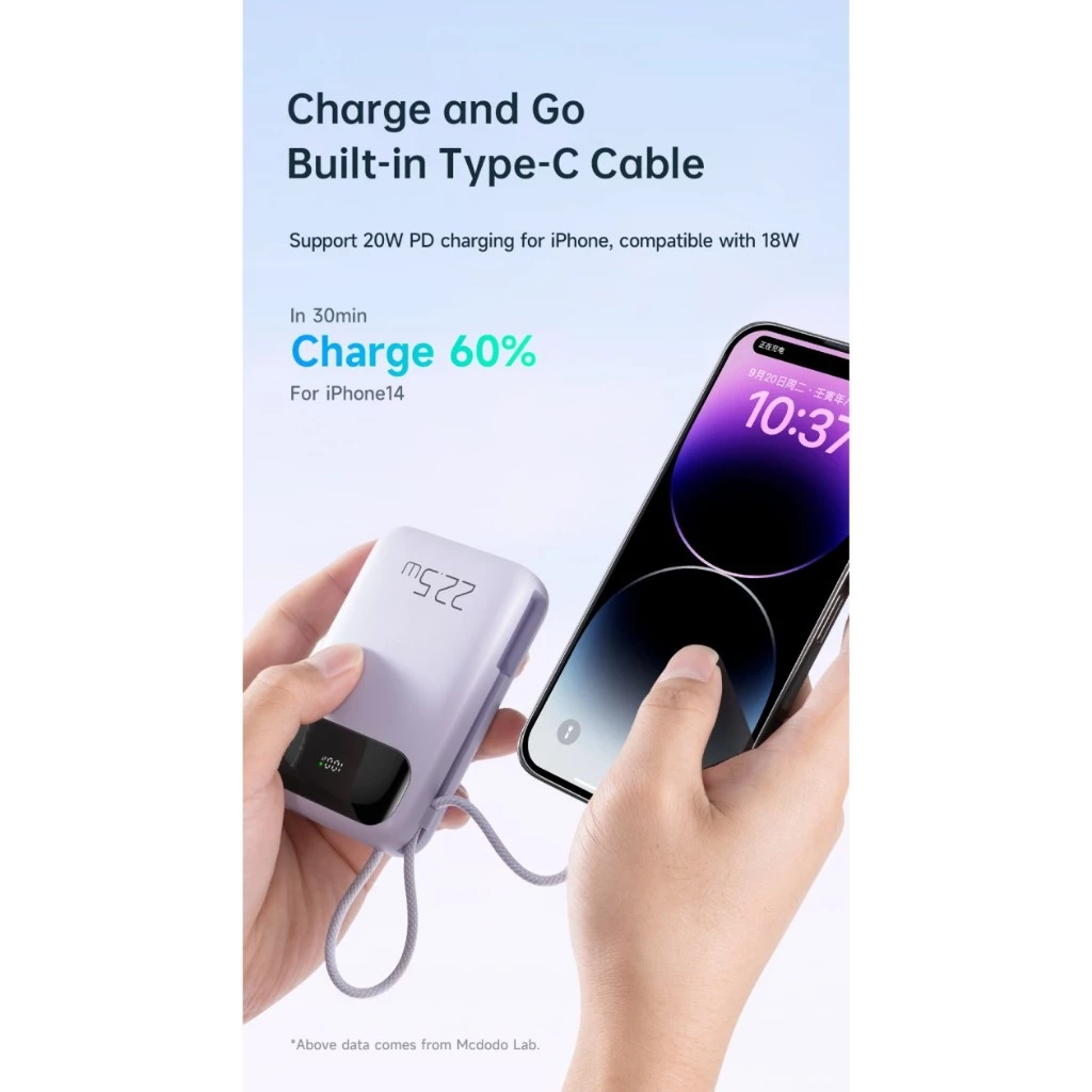 MCDODO Powerbank 10.000mah Fast Charging Built in Cable iPhone MC-3253