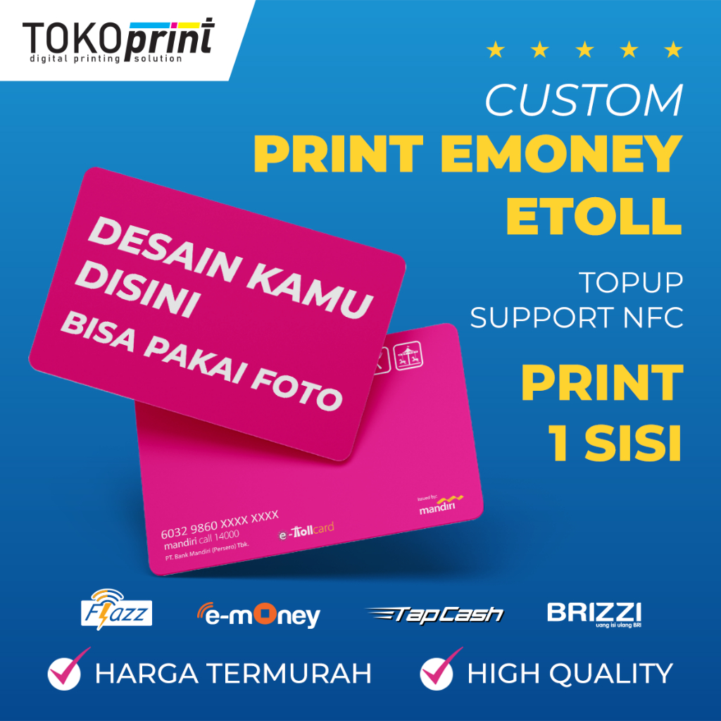 Jual PROMO Custom Print ETOLL Emoney Flazz Brizzi Tapcash 1 sisi ...