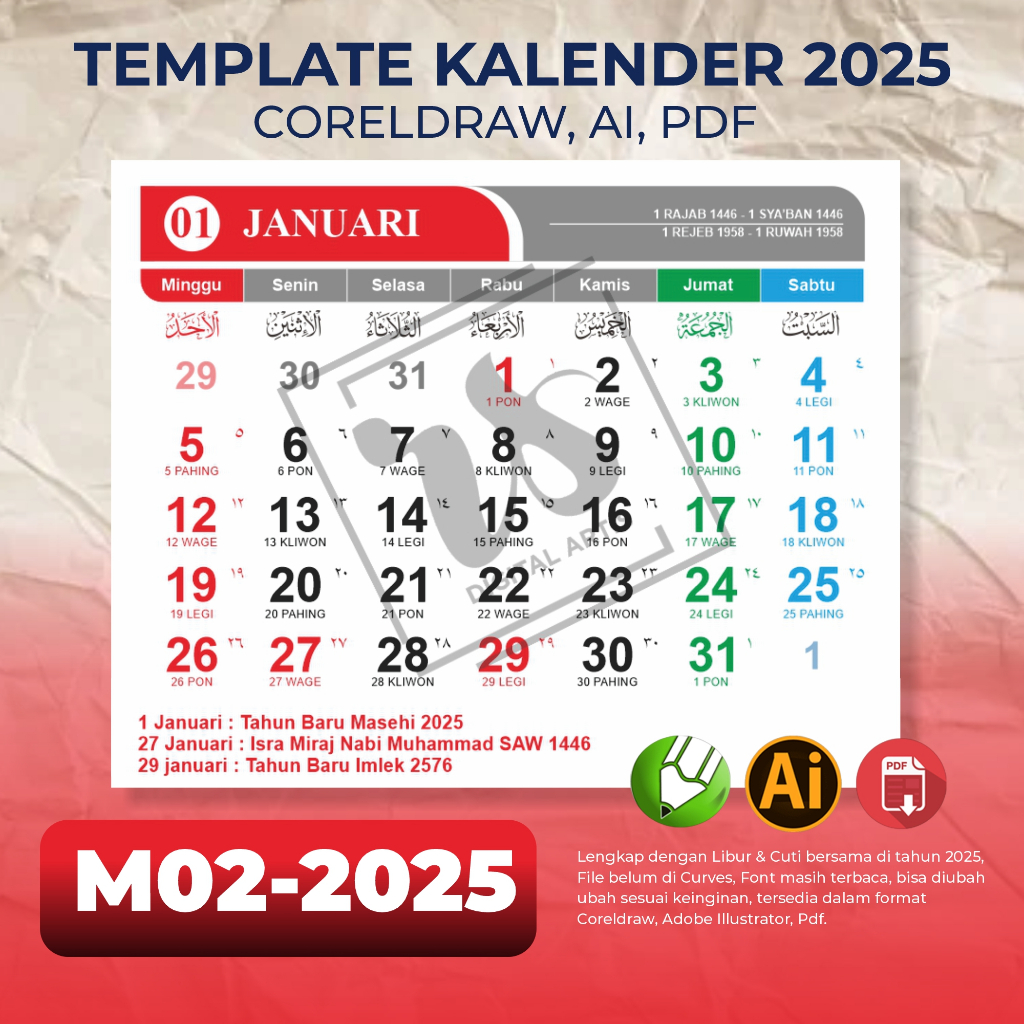 Jual Template Kalender 2025 Model 02 - Vektor CDR, AI, PDF | Shopee