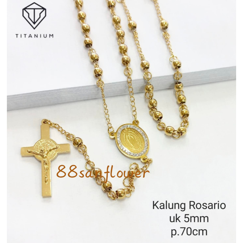 Jual ROSARIO TITANIUM GOLD SILVER Kalung Rosario Bunda Maria St ...