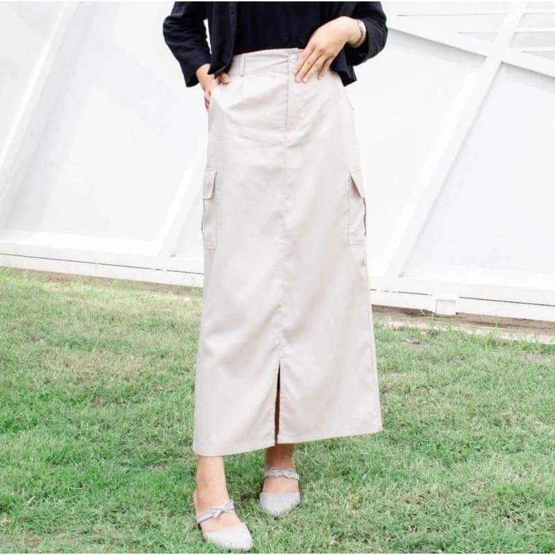 Jual ROK CARGO PANJANG HIGHWAIST SKIRT BELAH DEPAN KOREAN STYLE ...