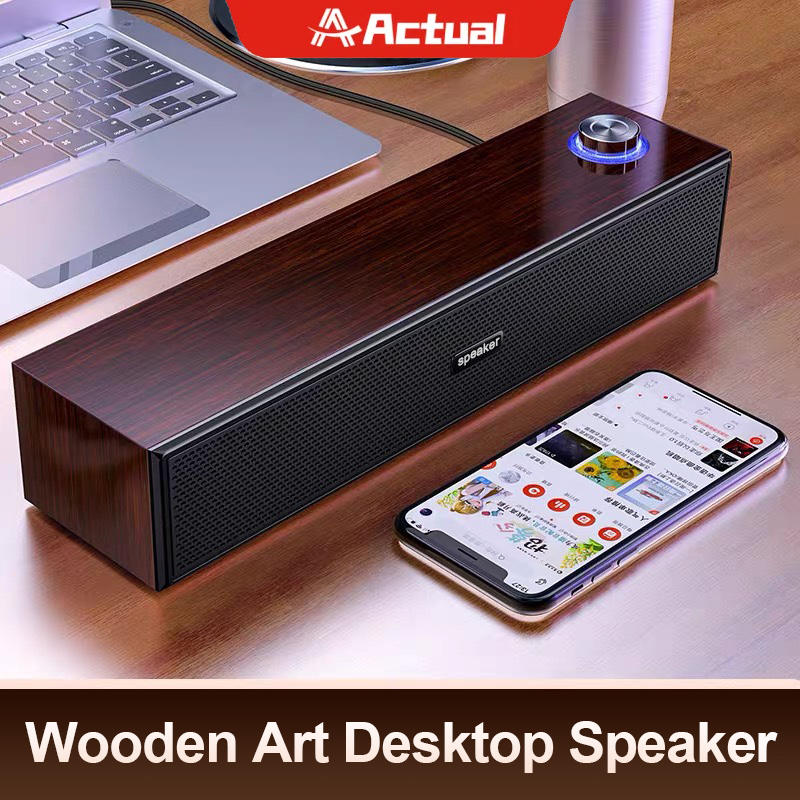 Jual Actual【COD】Wooden multimedia digital Speaker Audio Bluetooth ...