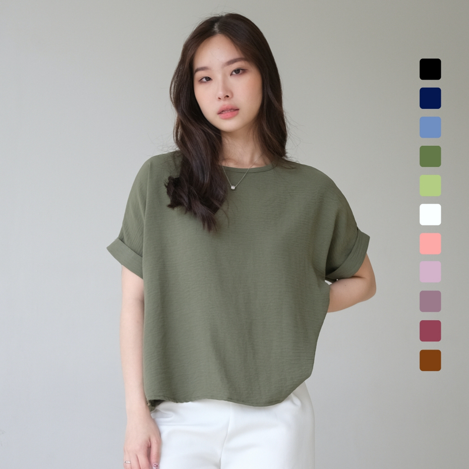 Jual SAGI - Savina Korean Loose Blouse | Atasan Kaos Rapi Casual Formal ...