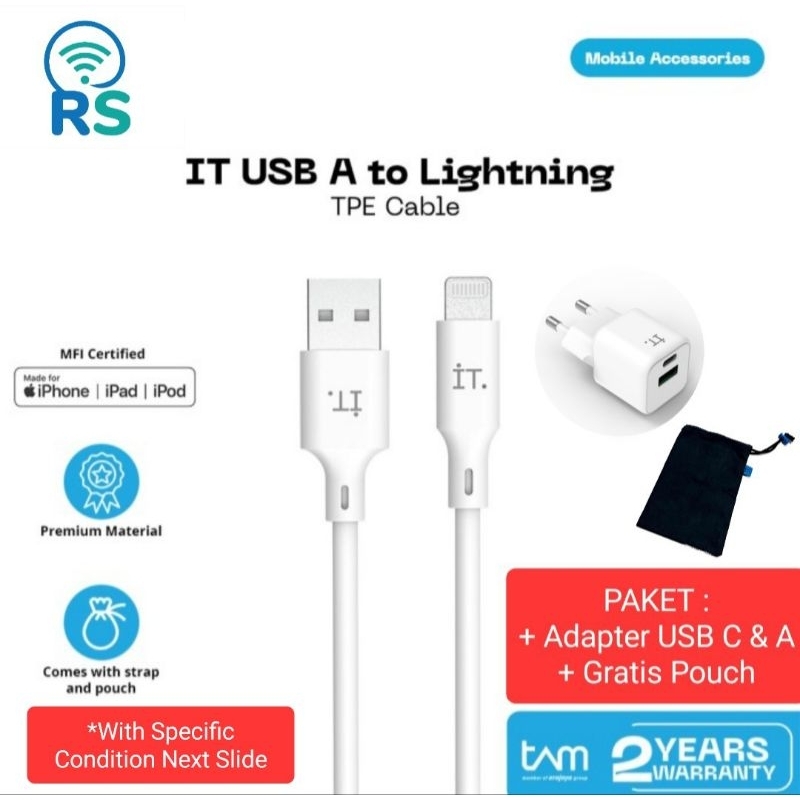 Jual iT 30 Cube 30w Adapter Cable Kabel USB-A TPE to L Lightning