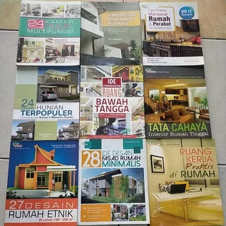 BUKU DESAIN RUMAH / INTERIOR EXTERIOR / RUANG KERJA / TATA CAHAYA / RUMAH ETNIK / MERAWAT / FASAD RUMAH / HUNIAN / TAMAN