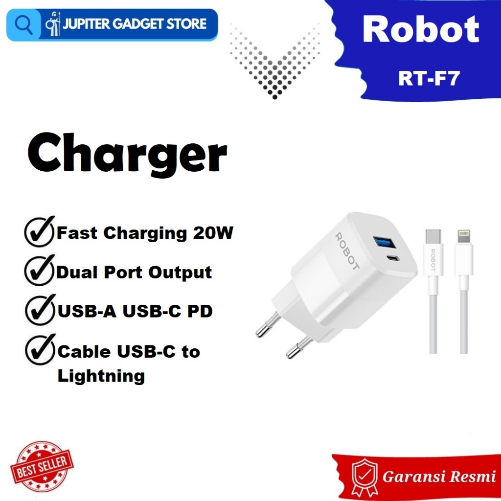 Jual Robot RT-F7 Charger 20W Dual Port Input USB Type-C Mini Compact ...