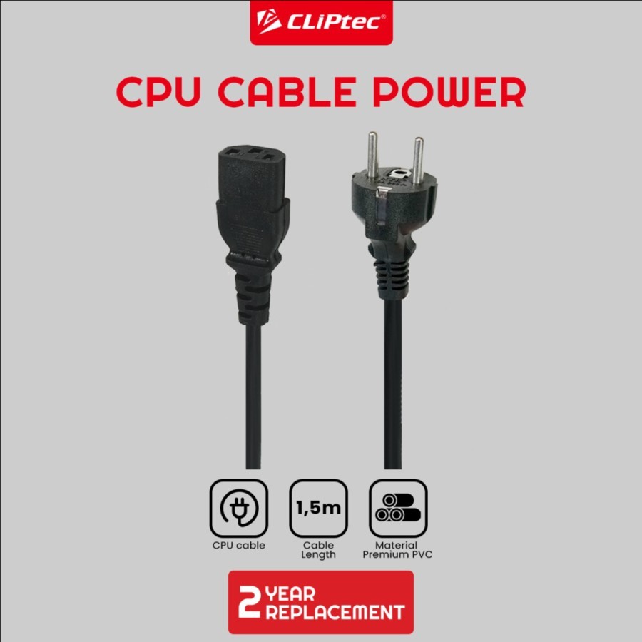 Jual Kabel Power Cpu CLIPtec Tebal 1.5m - Kabel Power Pc Ups Printer 1 ...