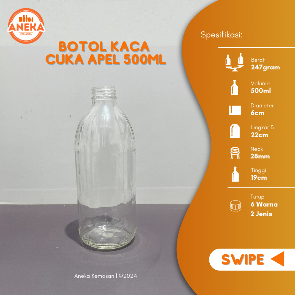 Jual (Paket Isi 10pcs) Botol kaca bening 500ml / Botol kaca apel 500ml ...