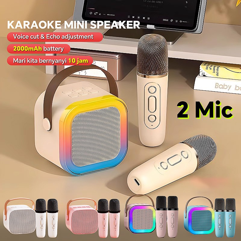 Jual cod Mini Portable Karaoke Speaker Bluetooth 2Mic 1 Set Home ...