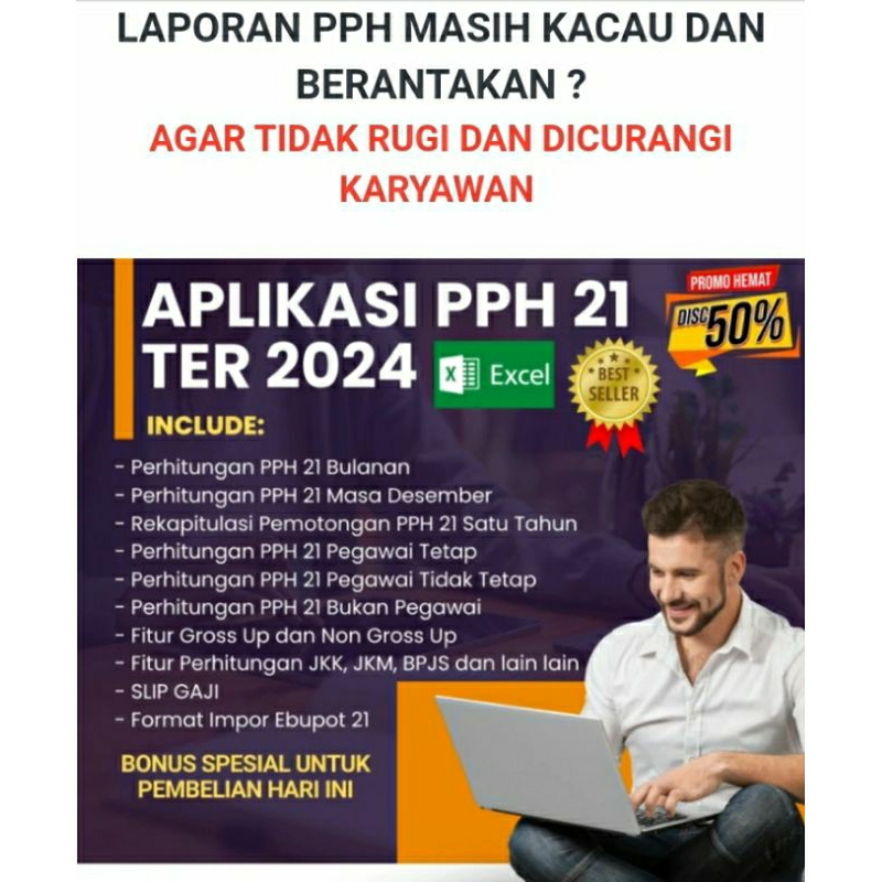 Jual APLIKASI PAJAK PPH 21 TER 2024 FORMAT EXCEL BONUS FILE SLIP GAJI