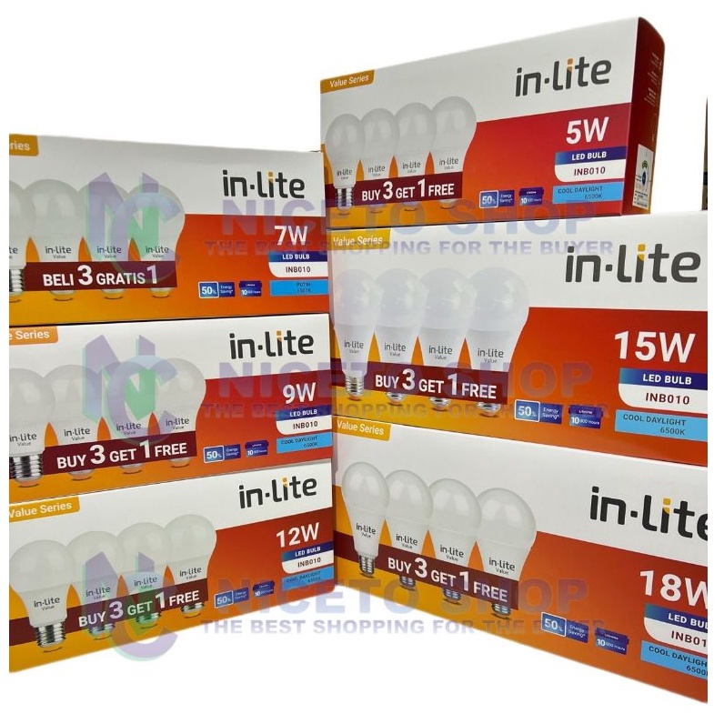 Jual InLite lampu Bolam LED Paket INB1 5W 7W 9W 12W 15W 18W Multipack ...