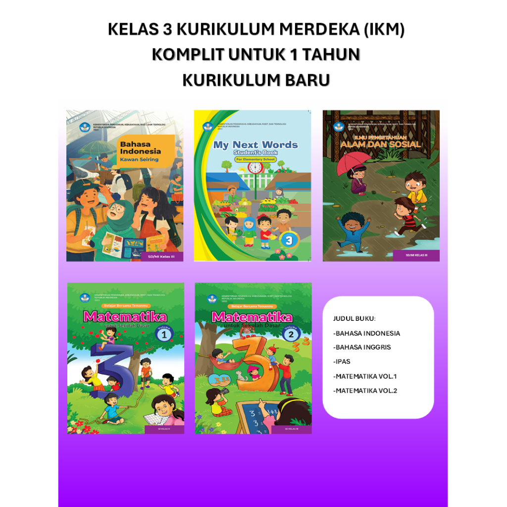 Jual Kelas 3 set Paket isi 5 buku pelajaran sekolah kurikulum merdeka ...