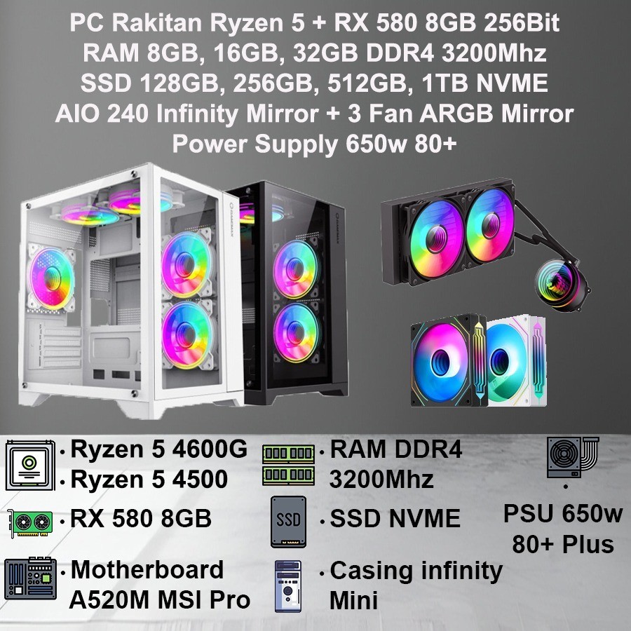 Jual Komputer Rakitan Ryzen 5 + Rx 580 8GB VGA Card For Gaming Desain ...